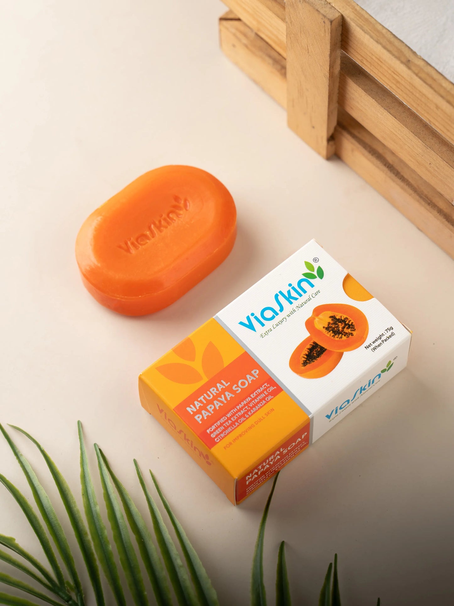 Viaskin Natural Papaya Soap. ( Pack of 4 ) , 75 g / Soap